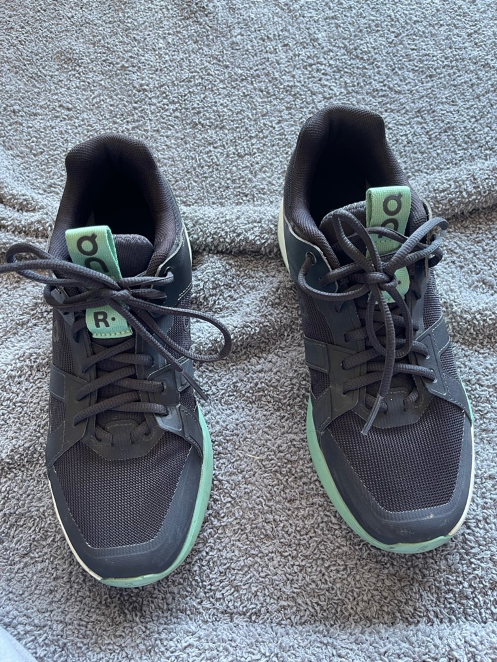 On Cloud Black and Mint Green Athletic Sneakers